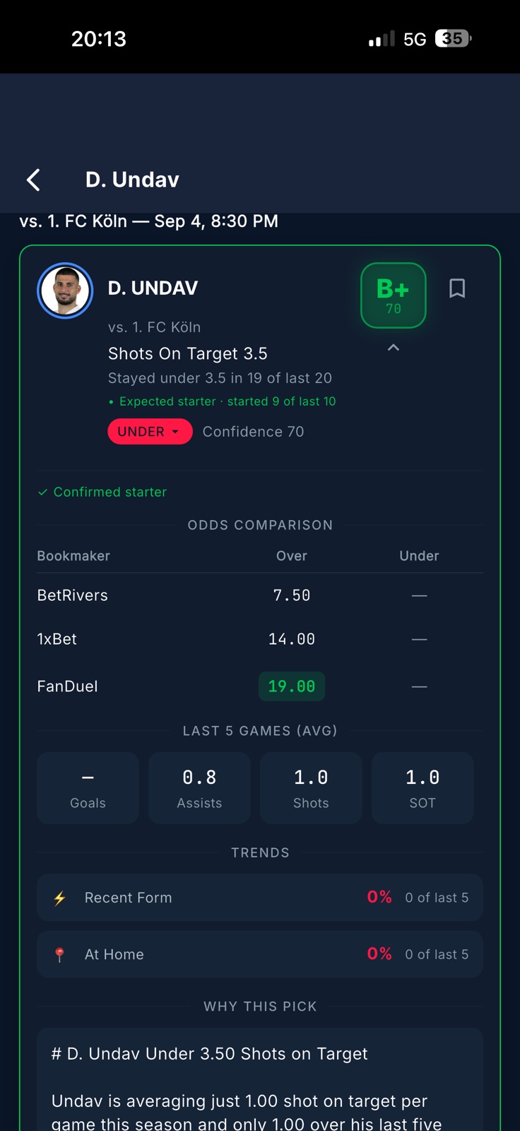 PropMachine app — Odds comparison